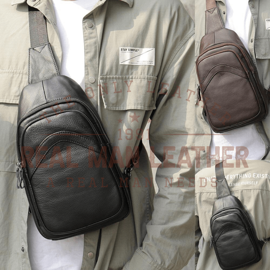 Monteil Leather Triangle Chest Sling Bag - Real Man Leather