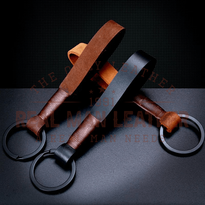 Hook Leather Keyfob, Leather Keychain by Hellhound Leather Co Nickel Plate