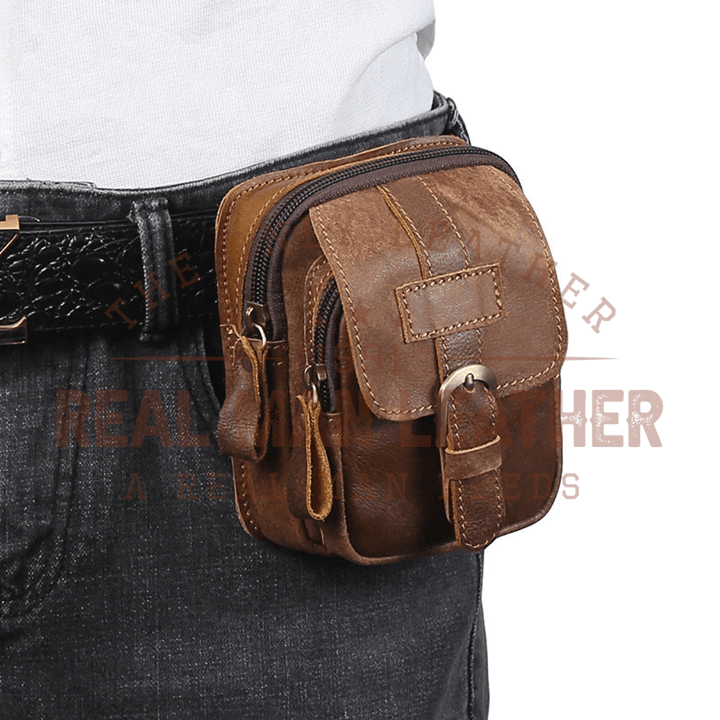 Genuine Leather Belt Waist Bag Pack Cowhide Pouch Shoulder Bag For