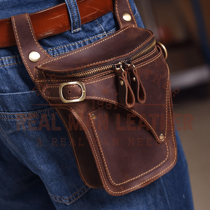 Retro Motorcycle Leather Belt Bag - Real Man Leather
