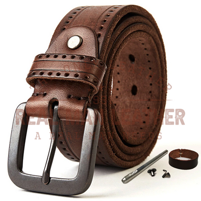 Men's Leather Belt Hard Metal Matte Buckle