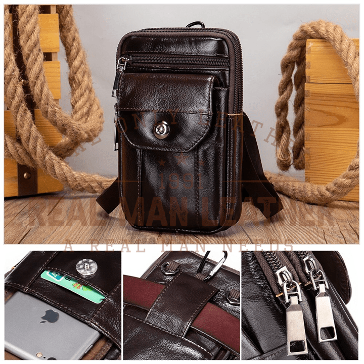 Kobessen Genuine Leather Flap Phone Belt Pouch Bag