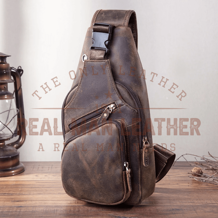 Monteil Leather Triangle Chest Sling Bag - Real Man Leather