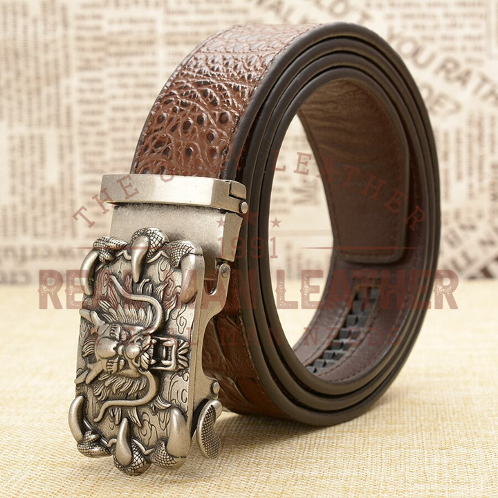 Ratchet Leather Belt with Automatic Buckle