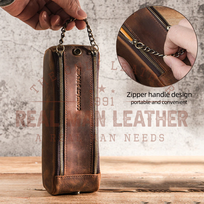 Martel Genuine Leather Zipper Pencil Case Bag