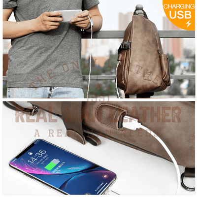 Riche Leather USB Charging Crossbody Bag