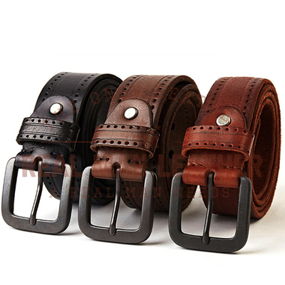 Men's Leather Belt Hard Metal Matte Buckle