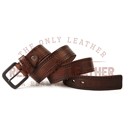 Men's Leather Belt Hard Metal Matte Buckle