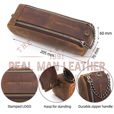 Martel Genuine Leather Zipper Pencil Case Bag