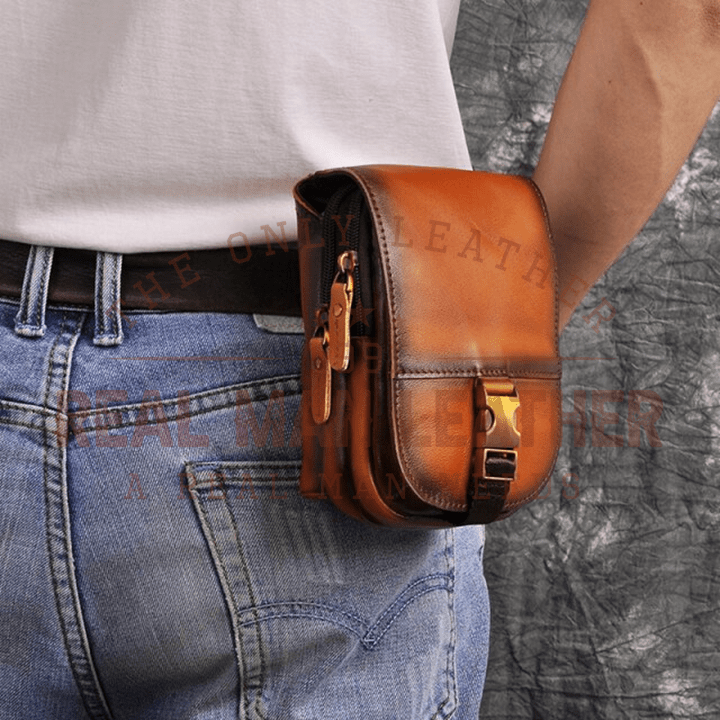 Men's Genuine Leather Cowhide Vintage Belt Pouch Purse Waist