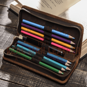 Genuine Leather Zipper Pen Pouch