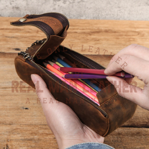 Martel Genuine Leather Zipper Pencil Case Bag
